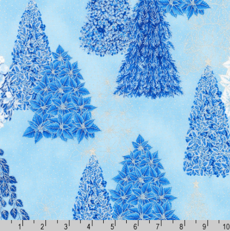 Robert Kaufman Holiday Flourish Snow Flower Metallic Blue