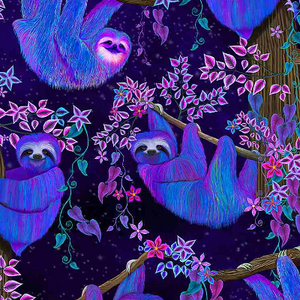 Prismatic - Moonlit Glow Sloths Fabric