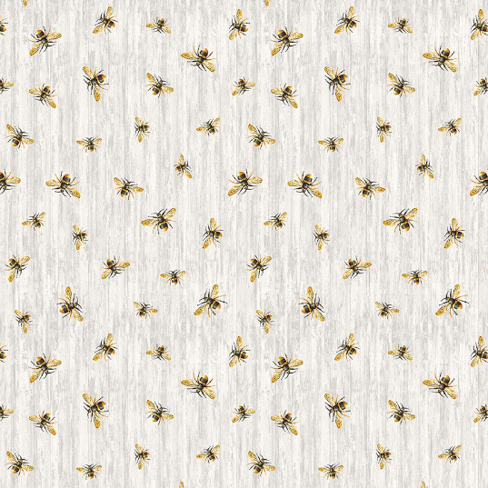 Timeless Treasures Fabrics Honey Bee Farm Flying Bees on Wood Texture Grey