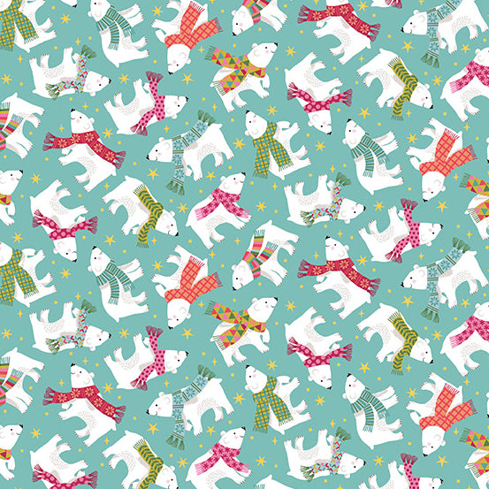 Andover Fabrics - Let it Snow Polar Bears Teal Metallic by Makower UK TP-2239-1