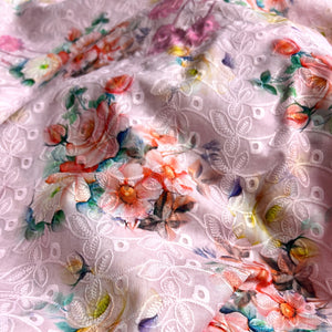 Pink Hakoba Cotton Embroidered Fabric