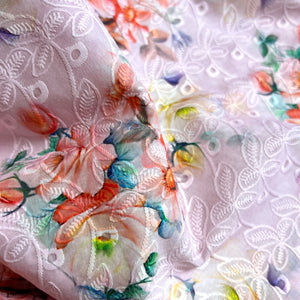 Pink Hakoba Cotton Embroidered Fabric