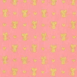 Fat Quarter - Michael Miller Fabrics - Glitter Critters - Nice Mice on Bubblegum/Gold Glitter