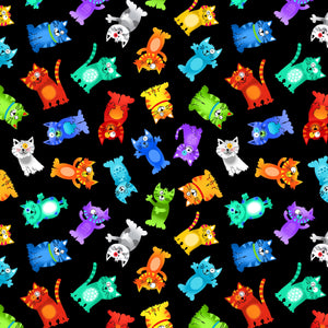 Tossed Rainbow Cats Yardage