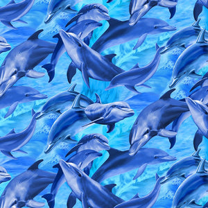 Ocean Life - Deep Blue Sea - Dolphins Yardage