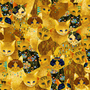 Cleo - Golden Bejeweled Cats Yardage