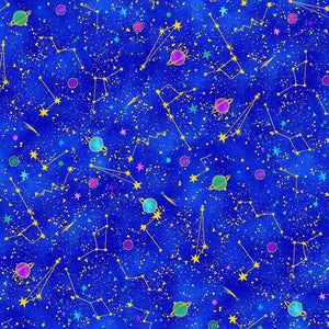 Cosmos - Space Galaxy Constellation Blue Metallic Yardage