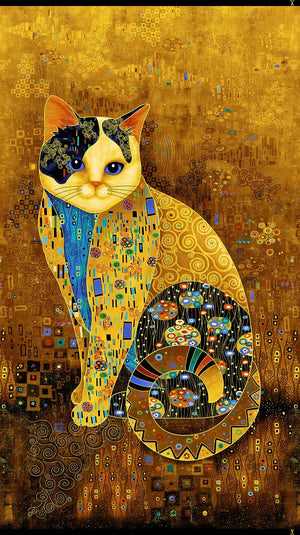 Cleo - Golden Bejeweled Cats Metallic Panel