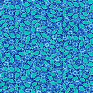 Luminous - Small Floral with Leaves Blue Metallic