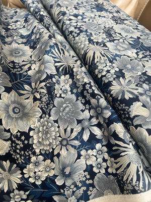 Sevenberry Vintage Petals and Paisleys - Florals Navy Yardage