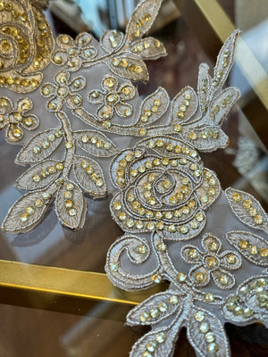 Embellished Silver Gold Floral Wedding Lace Trim