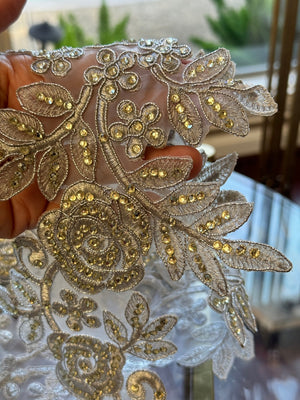 Embellished Silver Gold Floral Wedding Lace Trim