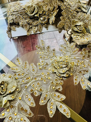 Embellished Gold Floral Wedding Laces Trims