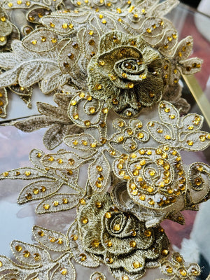 Embellished Gold Floral Wedding Laces Trims