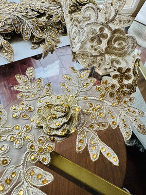 Embellished Gold Floral Wedding Laces Trims