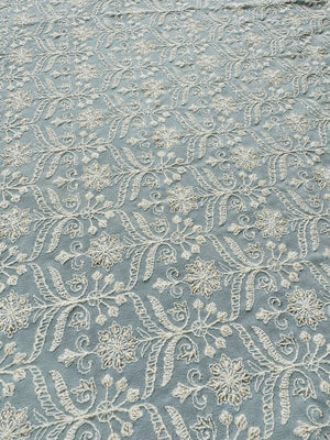 Light Grey Embroidered Georgette Fabric - Lucknowi Work