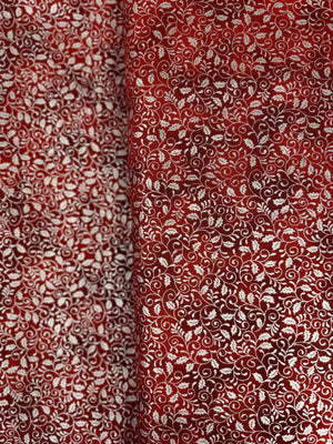 Holiday Wishes - Mistletoe Scroll Crimson/Silver Metallic Yardage