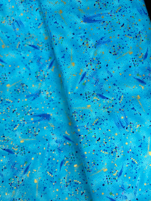 Utopia - Small Metallic Paint Splatters Aqua Yardage