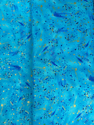 Utopia - Small Metallic Paint Splatters Aqua Yardage