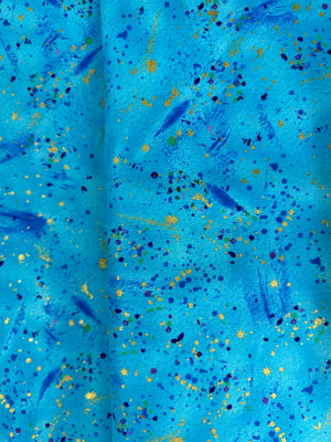 Utopia - Small Metallic Paint Splatters Aqua Yardage