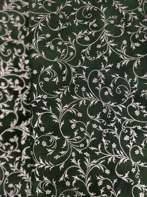 Holiday Flourish-Snow flower - Swirls Green Metallic Yardage