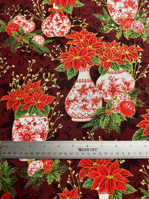 Holiday Flourish - Festive Finery - Vases Cranberry Gold Yardage