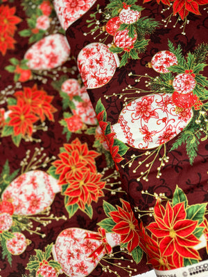 Holiday Flourish - Festive Finery - Vases Cranberry Gold Yardage