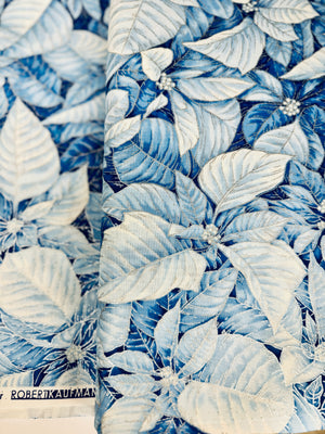 Holiday Flourish-Snow flower - Poinsettias Blue Silver Metallic Yardage