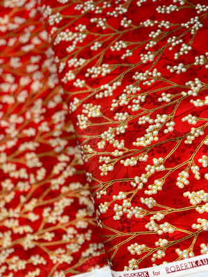 Holiday Flourish - Festive Finery - Foliage Crimson Gold Yardage