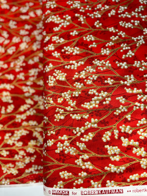 Holiday Flourish - Festive Finery - Foliage Crimson Gold Yardage