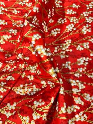 Holiday Flourish - Festive Finery - Foliage Crimson Gold Yardage