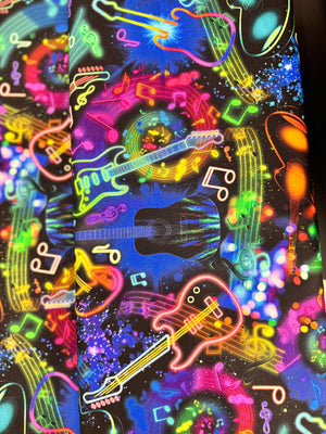 Rockstar - Neon Music Notes And Guitars Yardage