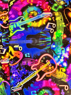 Rockstar - Neon Music Notes And Guitars Yardage