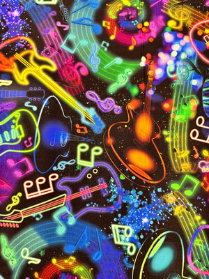 Rockstar - Neon Music Notes And Guitars Yardage