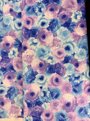 Rain Blossom - Packed Roses Blue Yardage