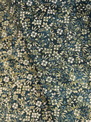 Imperial Collection: Honoka - Leafy Floral Teal Metallic Yardage