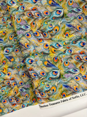 Flourish - Packed Peacock Feathers Multi Yardage