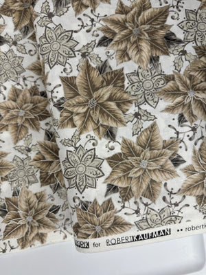 Holiday Flourish - Festive Finery - Poinsettias Blanc Silver Yardage