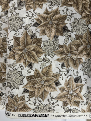 Holiday Flourish - Festive Finery - Poinsettias Blanc Silver Yardage