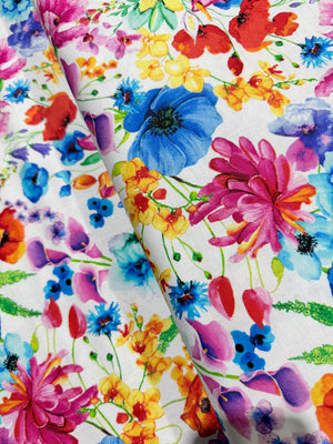 Day Dreaming - Rainbow Dream Florals on White Yardage