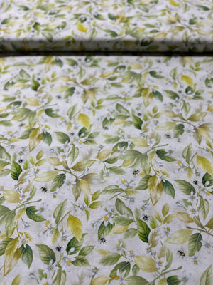 Lemon Bouquet - Lemon Blossoms and Bees Beige Yardage