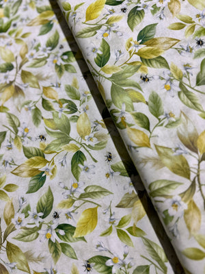 Lemon Bouquet - Lemon Blossoms and Bees Beige Yardage