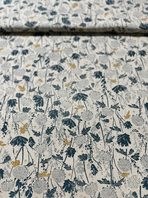 Summer Folk - Wander Field - Marine Unbleached Canvas Yardage