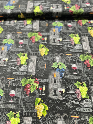 Wine Tasting - Wine Chalkboard Black Yardage