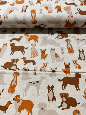 Dog Park - Dog Medley Natural Canvas Yardage