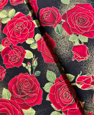 Gilded Rose - Gilded Red Metallic Roses Large Yardage