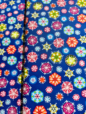 Joyeux - Snowflakes Dark Blue Yardage