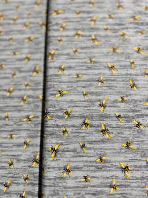 Honey Bee Farm - Flying Bees On Wood Texture Slate Yardage