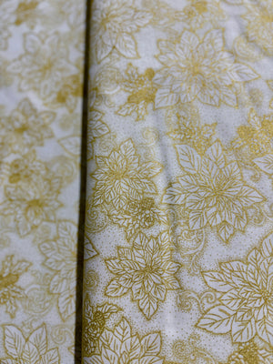 Christmas Splendor - Dotty Poinsettia Natural/Gold Metallic Yardage