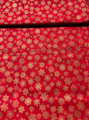 Holiday Flourish-Snow flower - Snowflakes Crimson Metallic Yardage